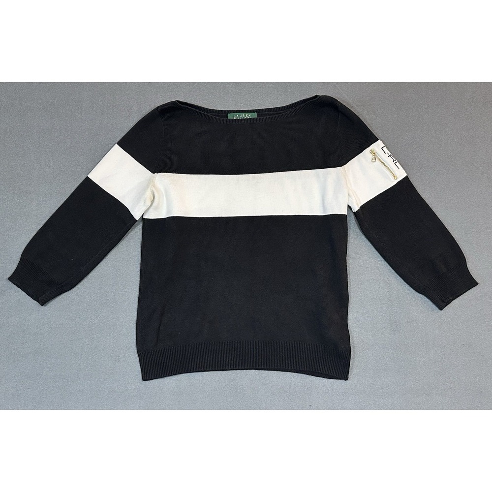LRL Lauren Ralph Lauren Shirt 3/4 Sleeve Striped Womens Black and White Size S